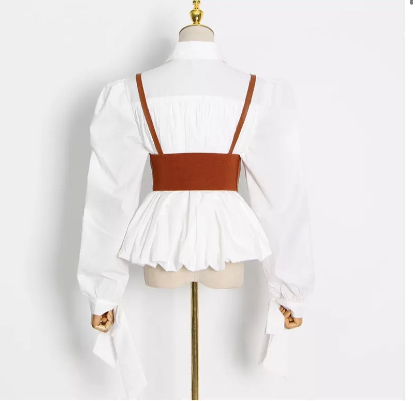 Corset Belted White Shirt