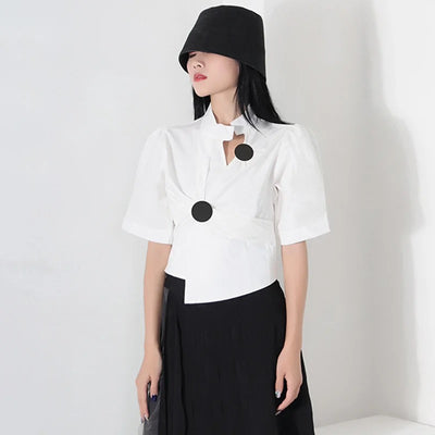 Polo collar color block top