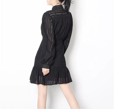 Ruffled Hem Black Dress