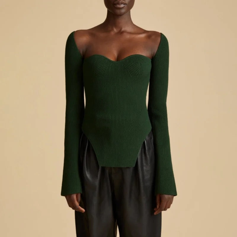 Side split square collar knitted top