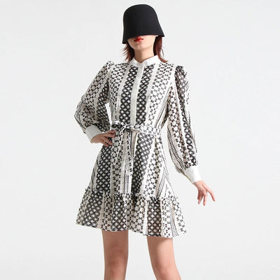 Cutwork Lantern Sleeve Dress