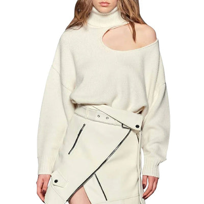 Turtle neck off shoulder pullover