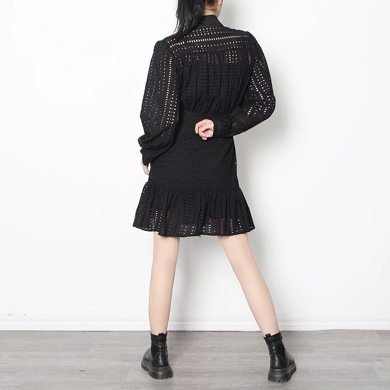 Ruffled Hem Black Dress