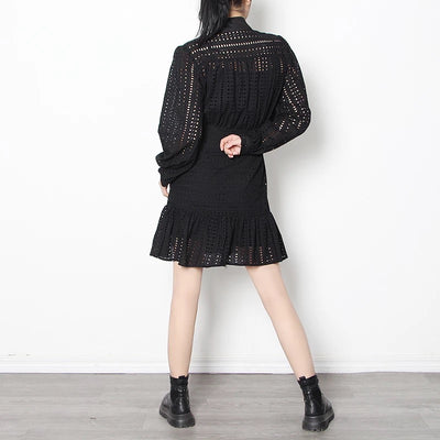 Ruffled Hem Black Dress
