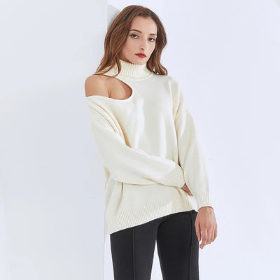 Turtle neck off shoulder pullover