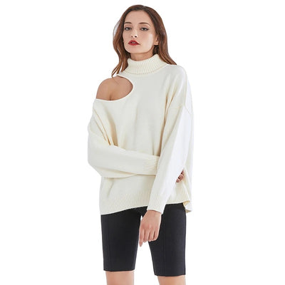 Turtle neck off shoulder pullover