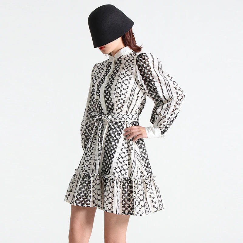 Cutwork Lantern Sleeve Dress