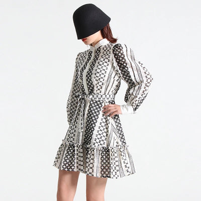 Cutwork Lantern Sleeve Dress