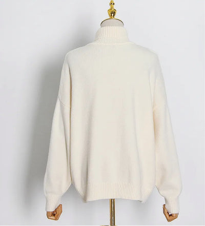 Turtle neck off shoulder pullover