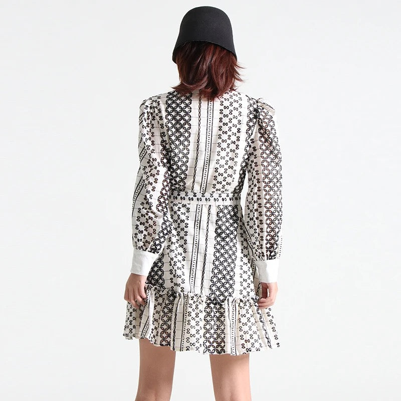 Cutwork Lantern Sleeve Dress