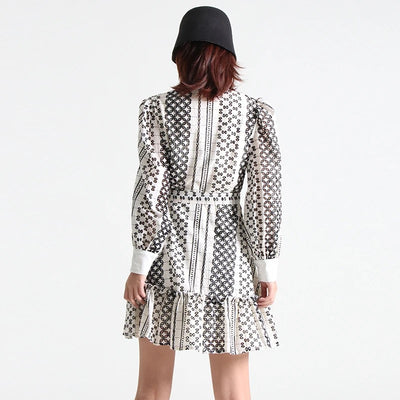 Cutwork Lantern Sleeve Dress