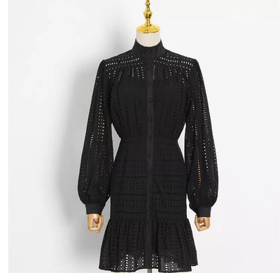 Ruffled Hem Black Dress