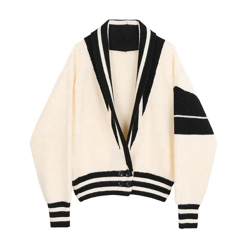 Striped Casual Knitted Sweater - white