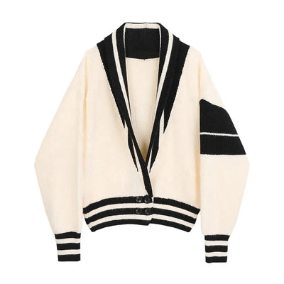 Striped Casual Knitted Sweater - white