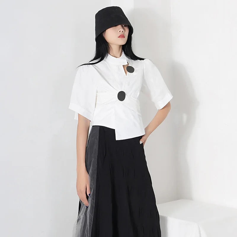 Polo collar color block top