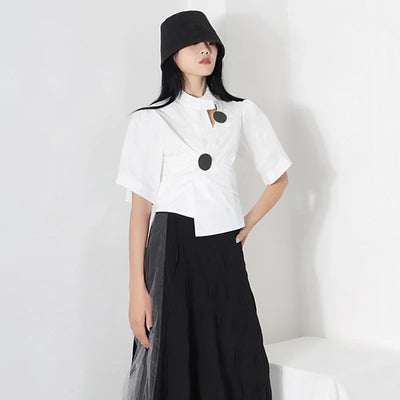 Polo collar color block top