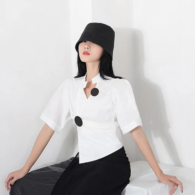 Polo collar color block top