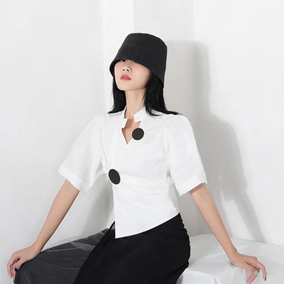 Polo collar color block top