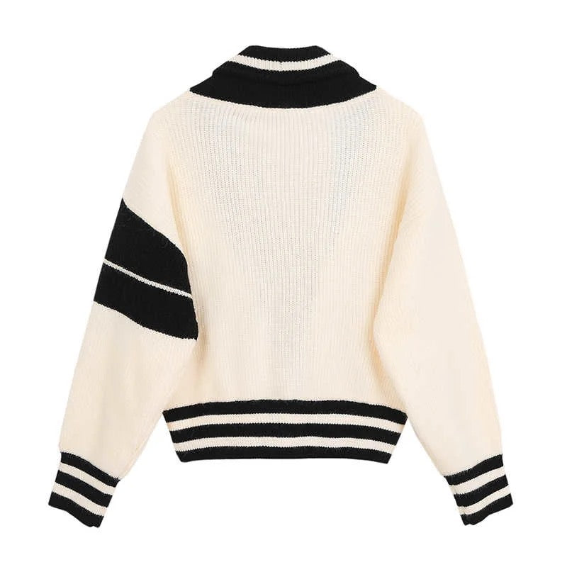 Striped Casual Knitted Sweater - white