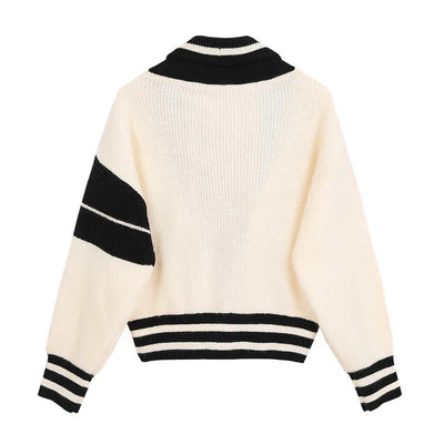 Striped Casual Knitted Sweater - white