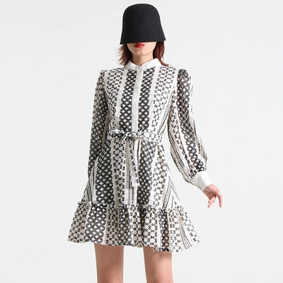 Cutwork Lantern Sleeve Dress