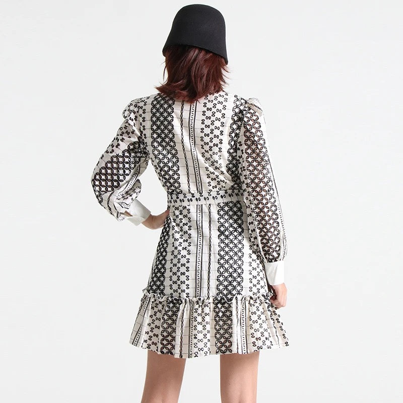 Cutwork Lantern Sleeve Dress