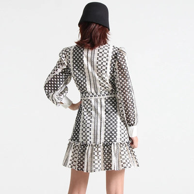 Cutwork Lantern Sleeve Dress