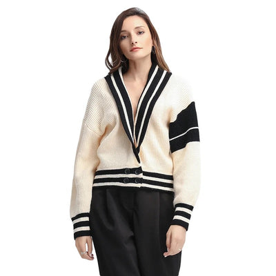 Striped Casual Knitted Sweater - white