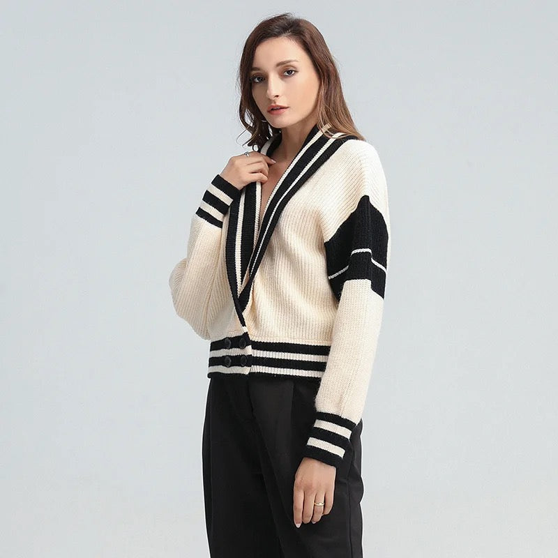 Striped Casual Knitted Sweater - white