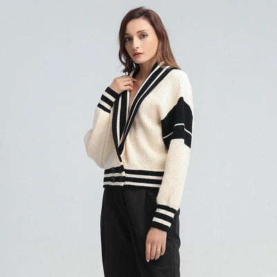 Striped Casual Knitted Sweater - white